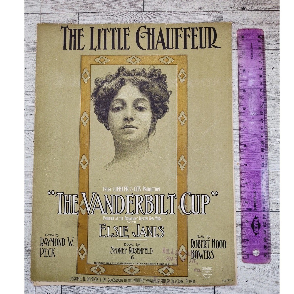 1906 Antique Sheet Music Little Chauffeur Elsie Janis Musical Theatre‎ Decor